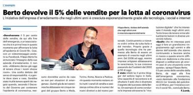 berto devolve il 5% alla lotta contro il covid notizia ripresa sui giornali
