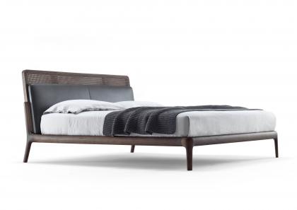 Letto East Side con testata in paglia di Vienna intrecciata