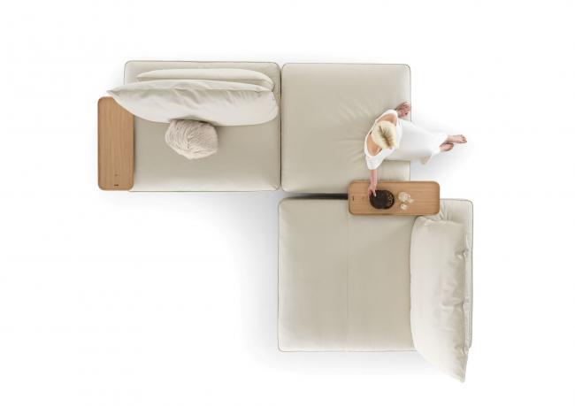 David divano componibile in pelle con braccioli in rovere - Outlet 