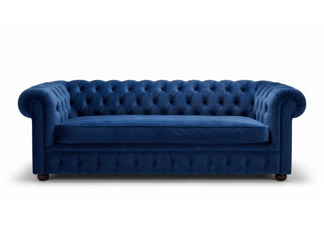 Divano letto Chesterfield Richmond in velluto blu - Outlet 