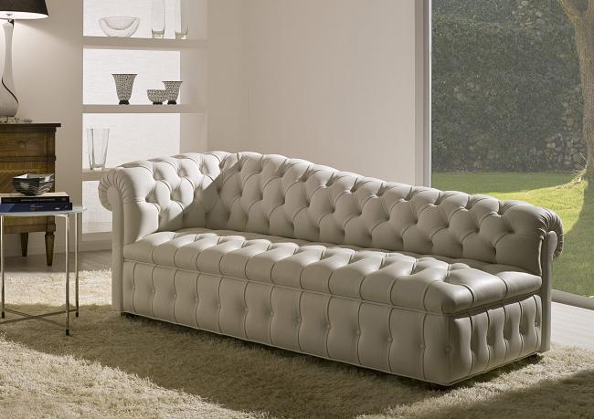 Dormeuse Chesterfield Olympia in pelle con lavorazione capitonnè