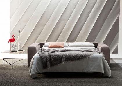 Divano letto in pelle Nemo - letto aperto con materasso a molle altezza 14 cm