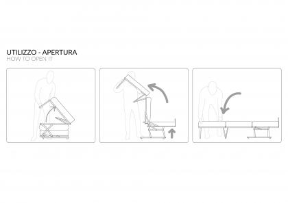 Fasi di apertura del pouf letto trasformabile Paguro