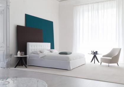 Letto Marais con rivestimento sfoderabile in lino bianco