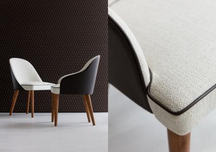 Sedia Judy in pelle e tessuto con profilo a contrasto