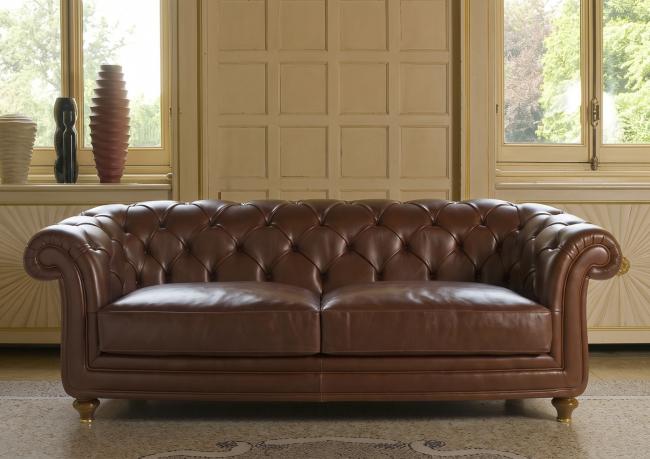 Divano Chester oxford 2 posti in pelle marrone - BertO Outlet