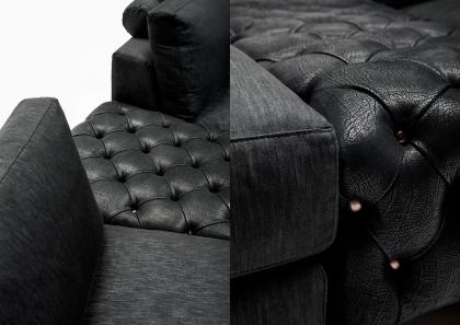 Composto da elemento lineare, chaise longue e pouf capitonné in pelle nera - Joey #BertoLive