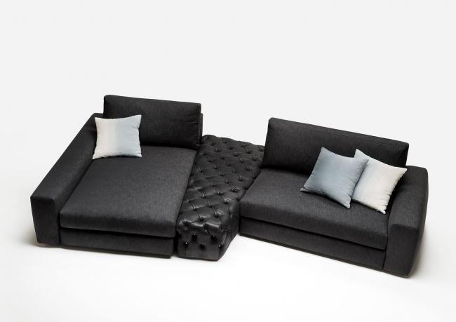 FONTOI Divano Componibile A L Con Pouf E Portabicchieri, 246 Cm In Ecopelle, Facile Da Pulire, Modulo Angolare Con Contenitore, Color Latte
