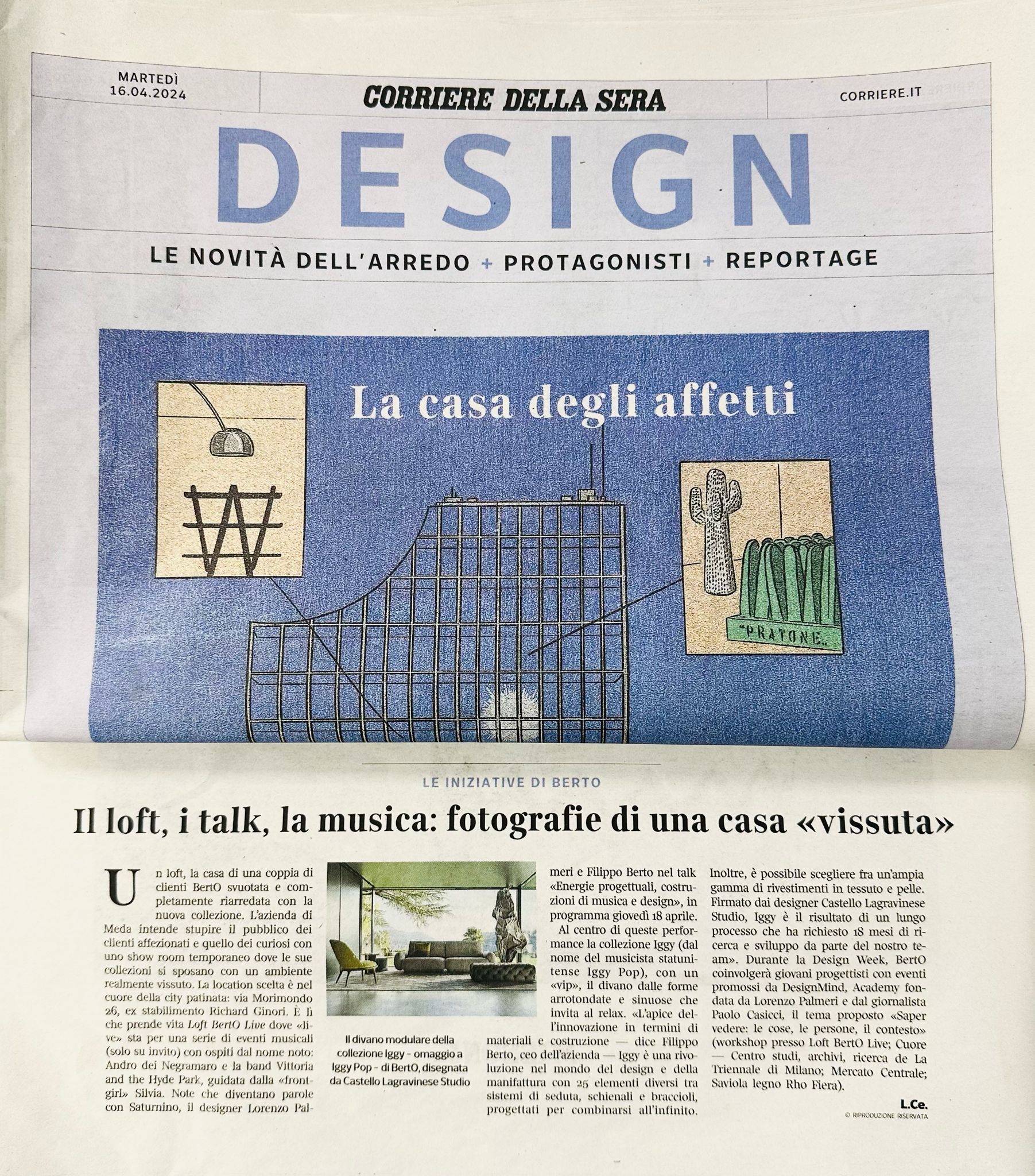 LOFT BERTO LIVE su Corriere della Sera 