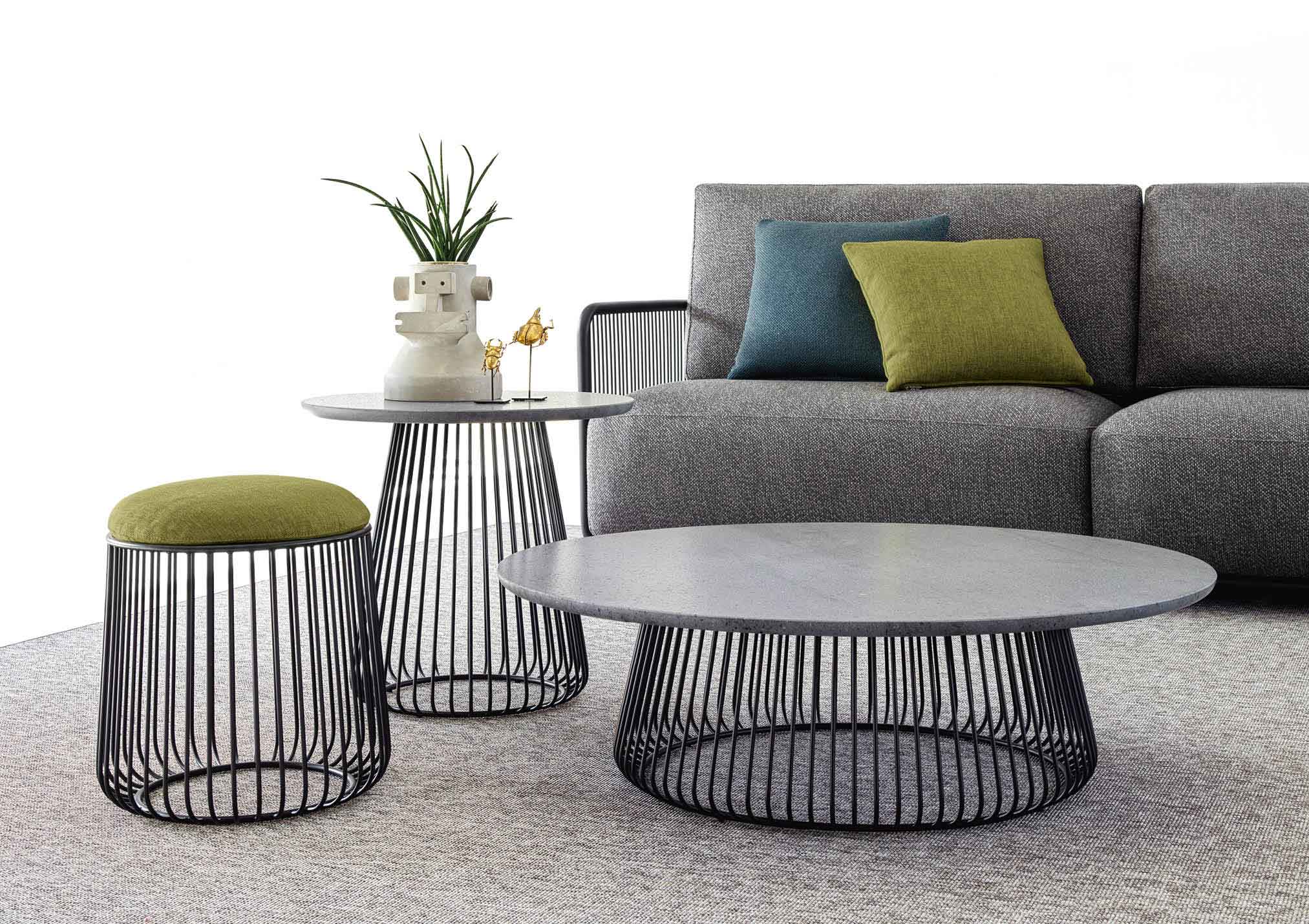 Outdoor sofa, coffee tables and poufs from the Outdoor furniture Collection
