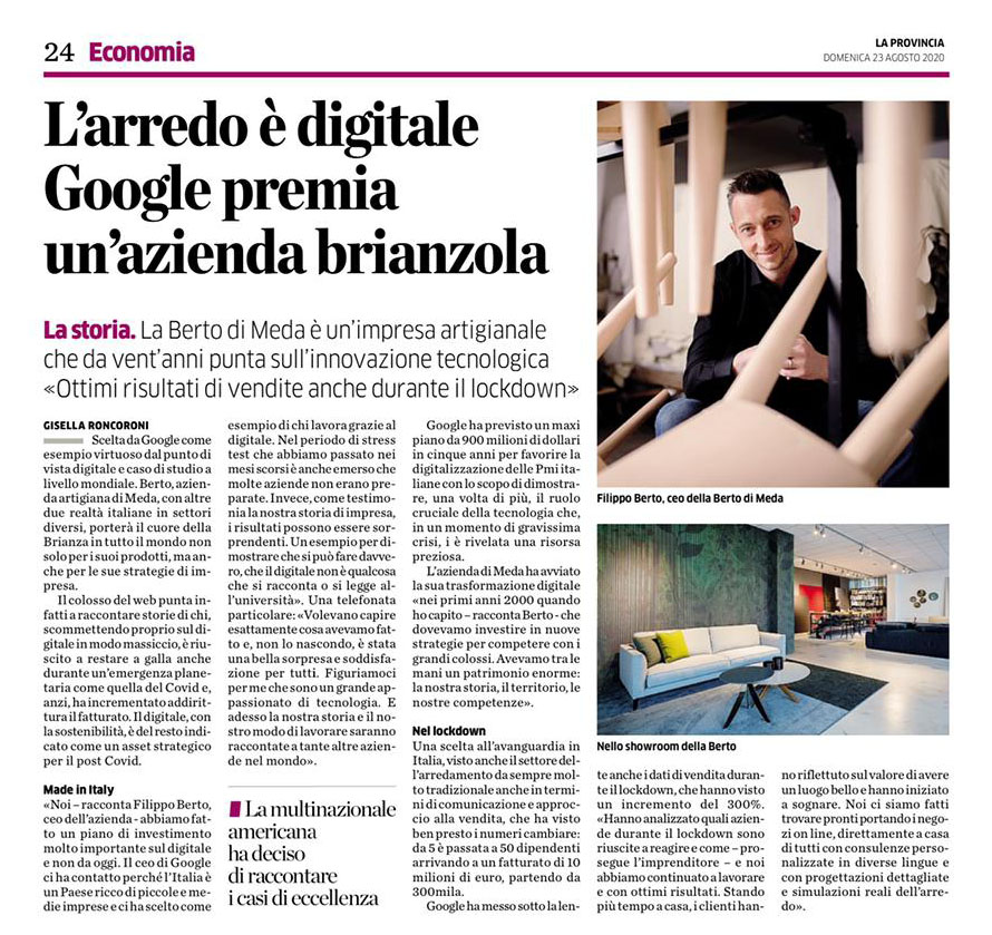 Google belohnt BertOs Made in Meda. Lesen Sie den Artikel in La Provincia!