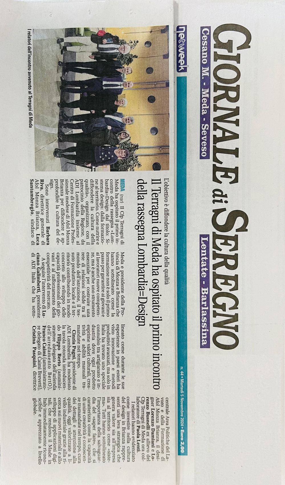 Giornale di Seregno: primo incontro Lombardia=Design