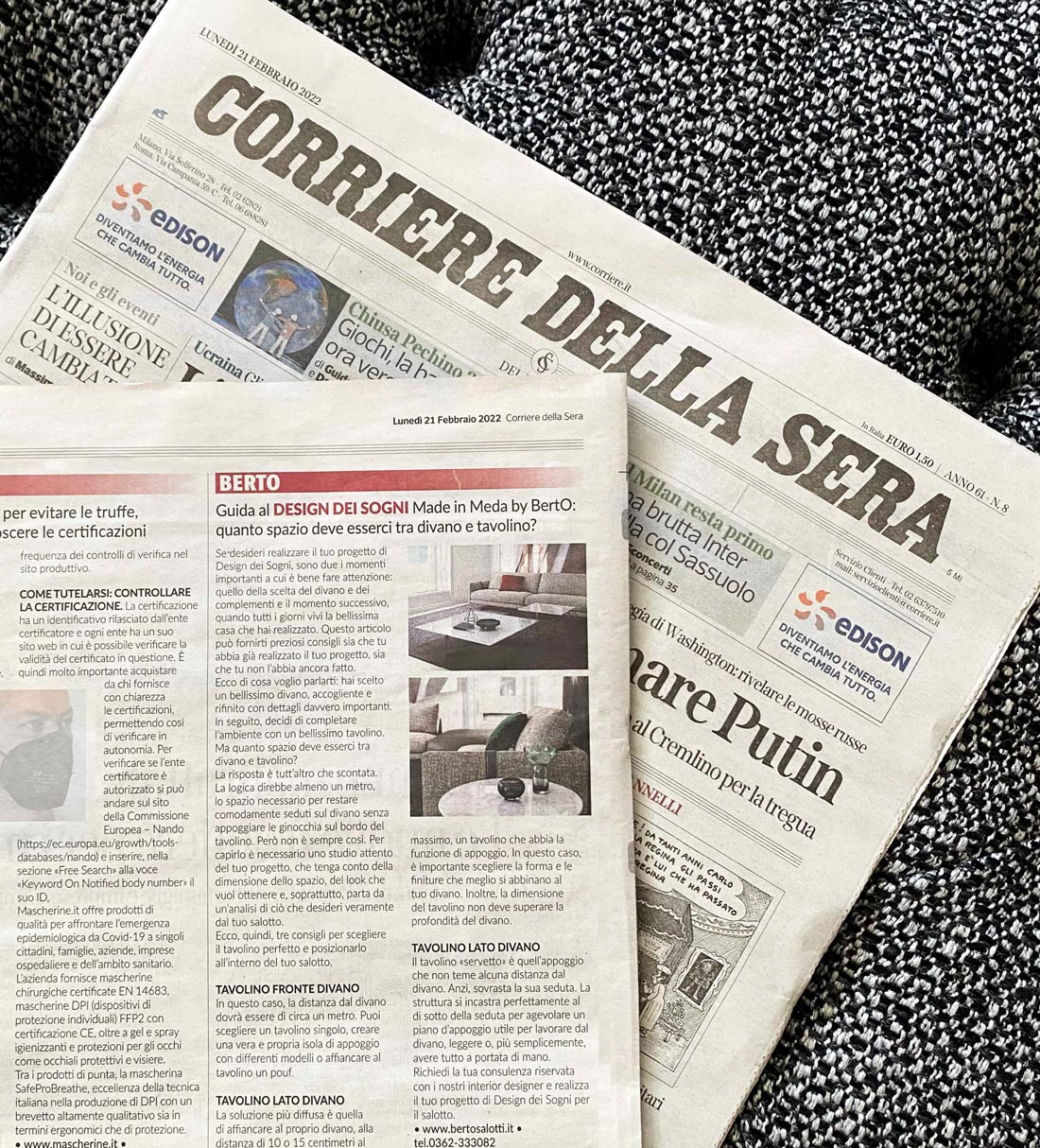 BertO su Corriere della Sera: Distanza tra divano e tavolino