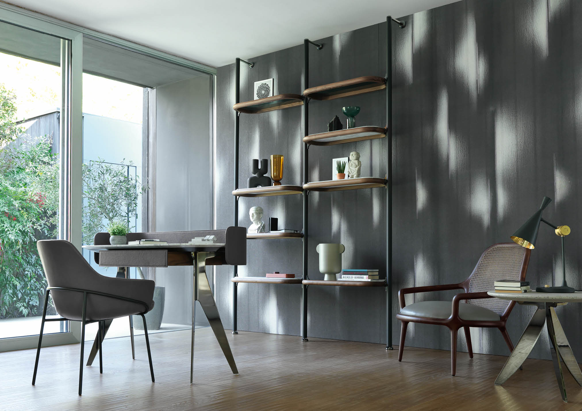 Jim desk, Ian bookcase and Patti armchair from the New BertO 2022 Collection